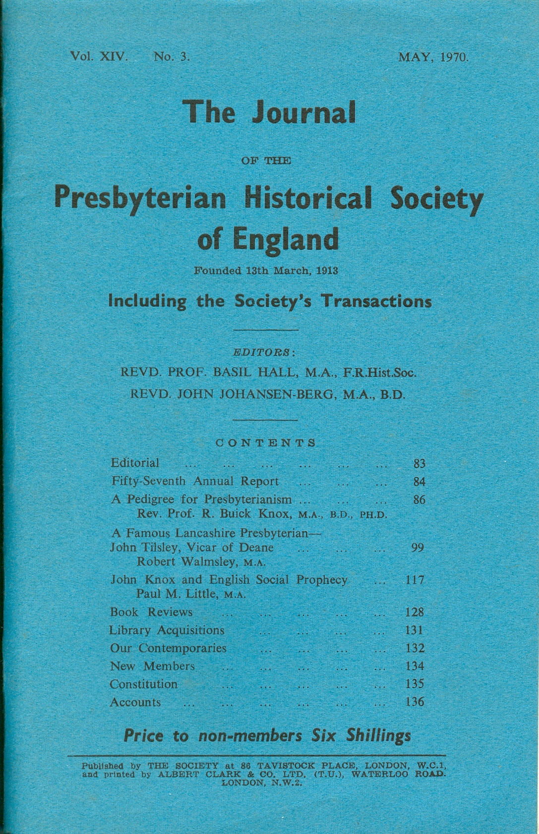 Journal containing article on Rev John Tilsley